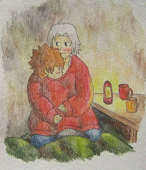 Tsuna and Hayato share a sweater