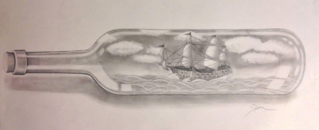 Ship in bottle drawing by Envisage-Ink on DeviantArt