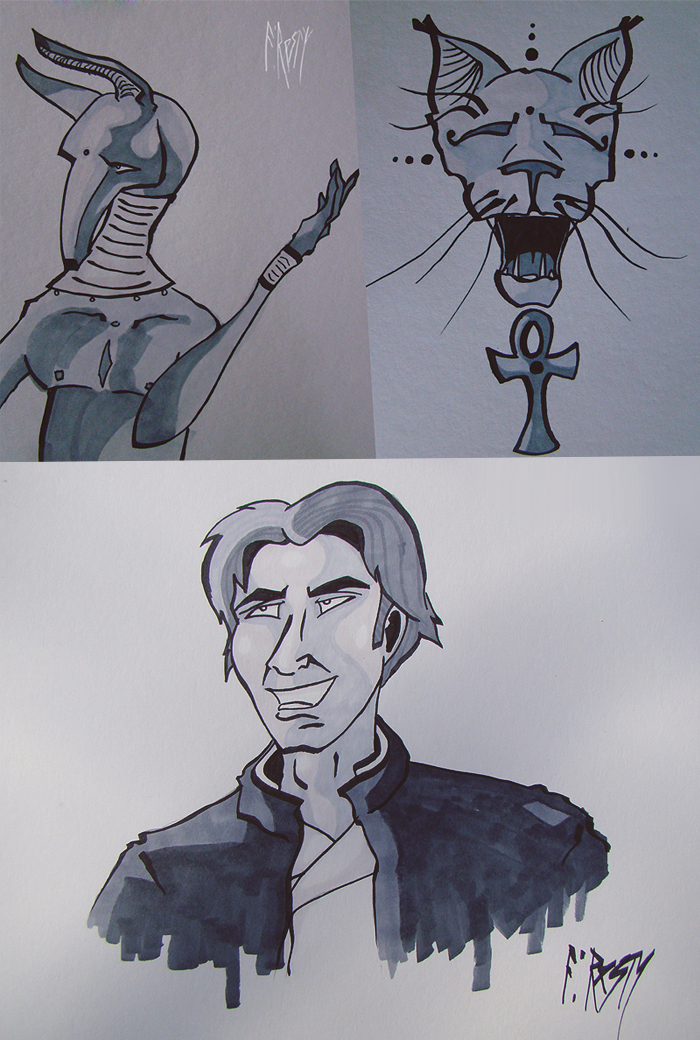 Egypt and Han Solo pen sketches