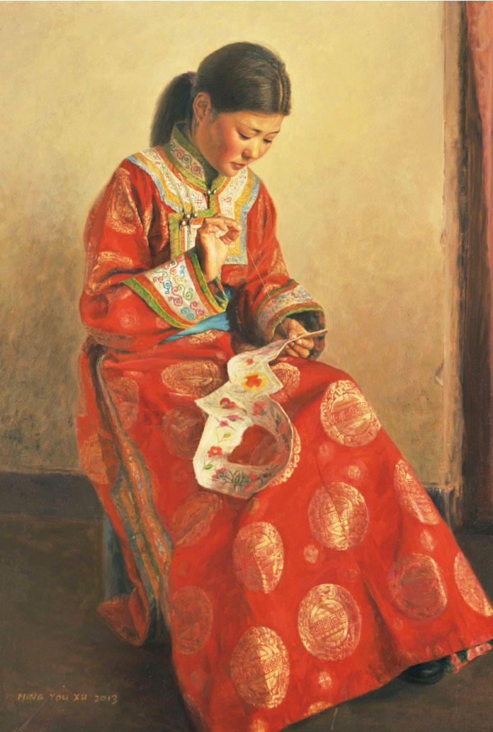 Young Girl Sewing