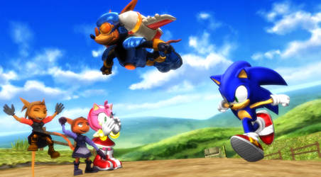 Sonic and Sparkster's race by lemonface2001