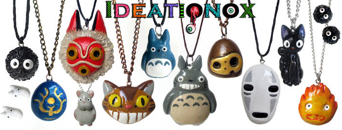 Ghibli inspired polymer clay necklaces / earrings