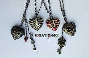 Ribcage and Keyhole Hearts Polymer Clay Necklaces