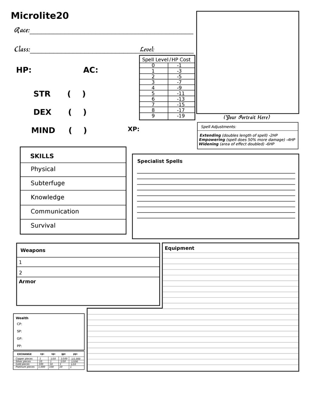 Microlite20 Basic Character Sheet