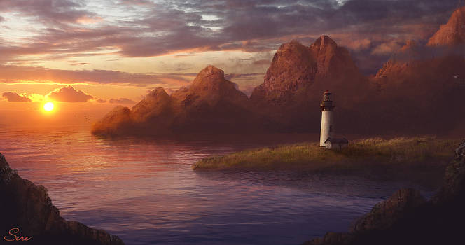 Matte painting - Lighthouse at sunset