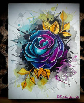 watercolor on canvas pannel - rose.