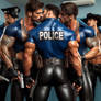 Hot leather bodybuilder cops office kiss