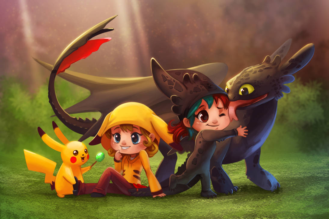 Pikachu and Toothless Commission by TsaoShin on DeviantArt