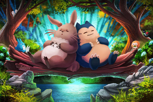 Totoro and Snorlax by TsaoShin