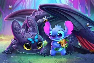 Spring Toothless and Stitch