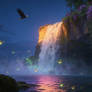 Waterfall at sunset