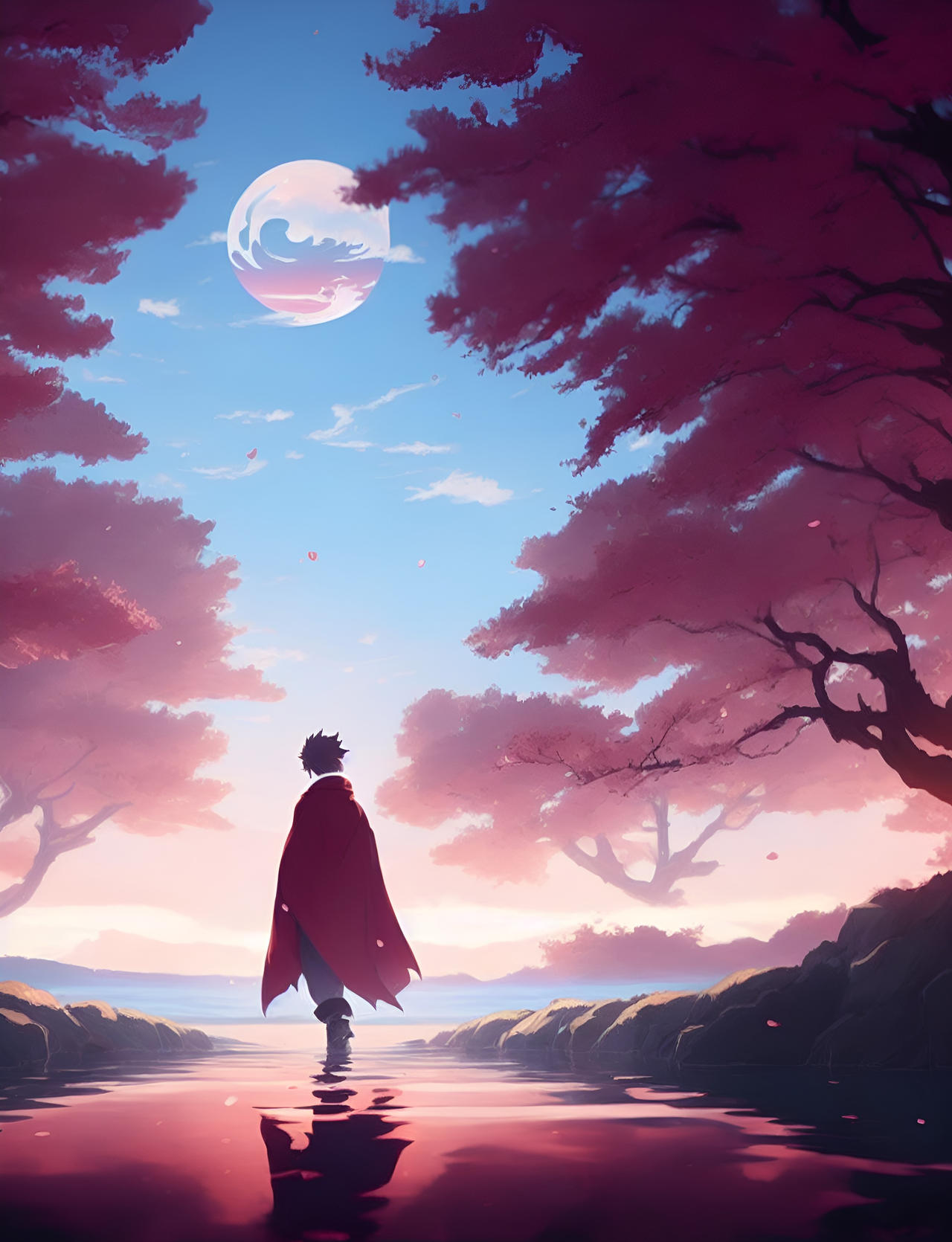 Defalt Anima Default anime guy wearing red cloak walking on wat by PauloSC-YumiSilva ...