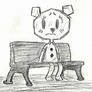 Teri (TAWOG) sitting on a poorly drawn bench