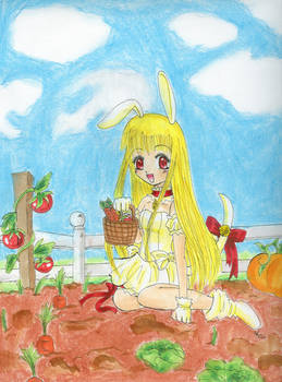 White Rabbit in a Veggie Patch