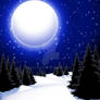 Full Moon Snowy Night Peaceful Landscape