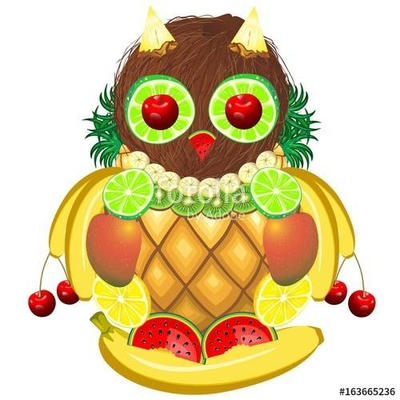 Owl Juicy Fruits  Vector Illustration