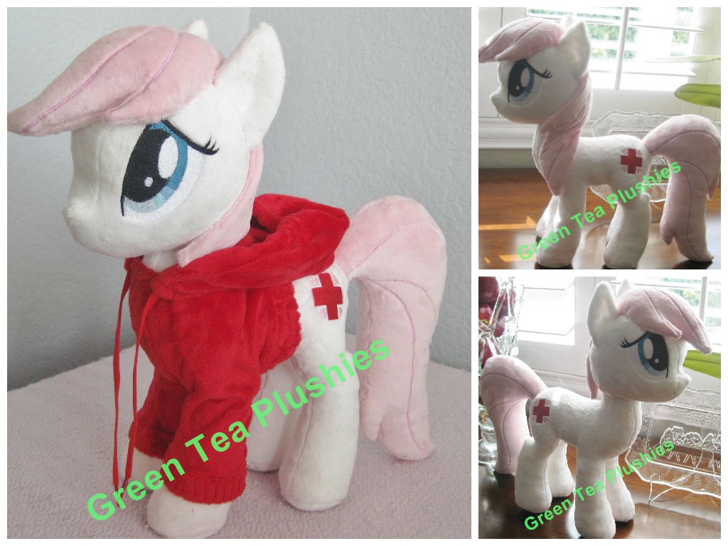 Nurse Redheart plush wearing red hoodie