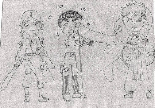 Gaara, Kimimaru, and Lee Chibi