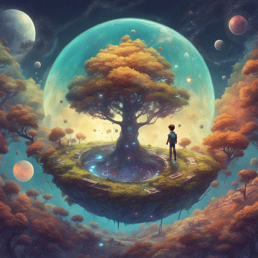 One Tree Planet A boy on a floating little tree planet in space, by ashvillia on DeviantArt