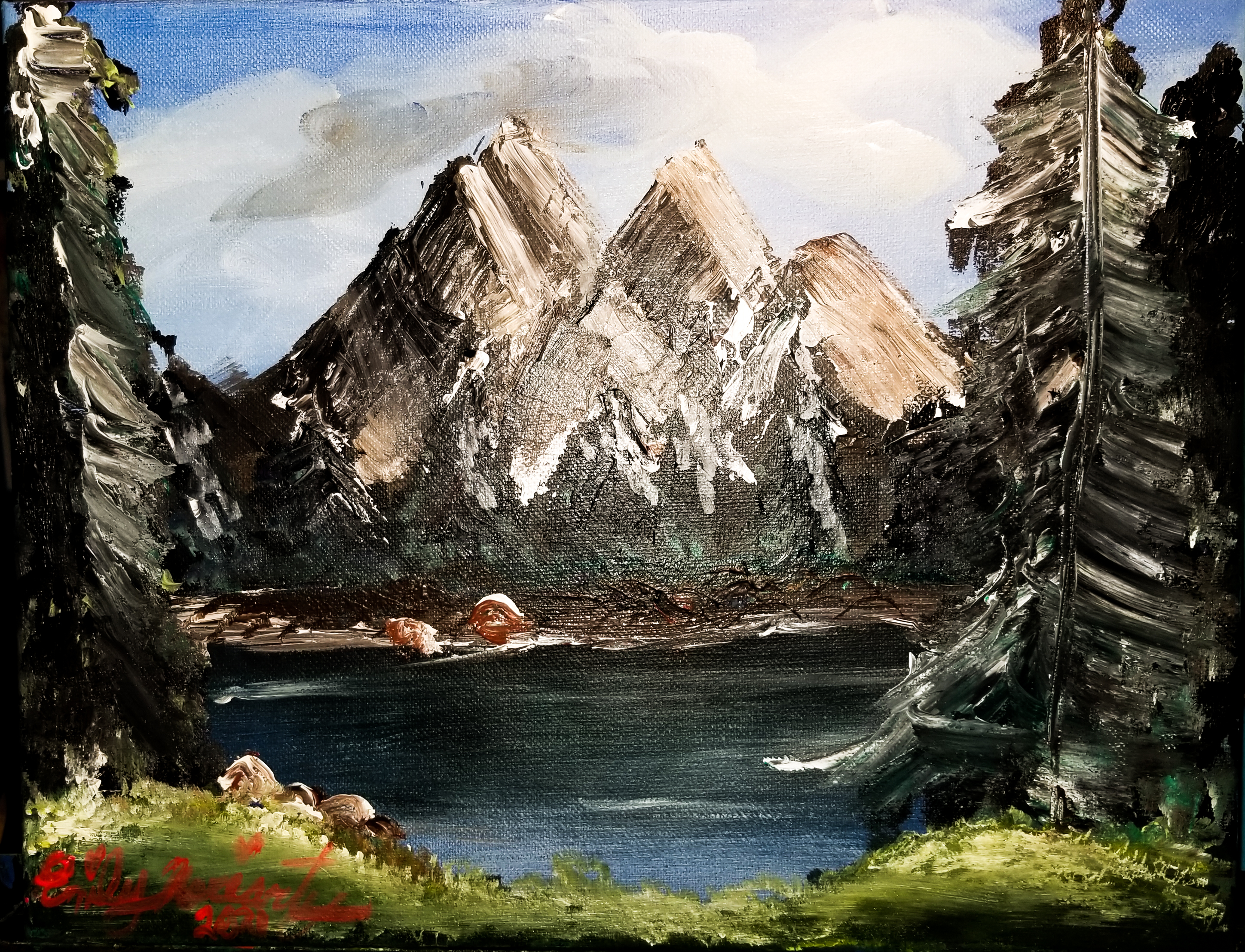 OC] Murloc fishing in Bob Ross landscape. Oil on canvas. : r/wow