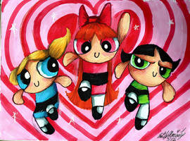 The Powerpuff Girls (drawn upside down)