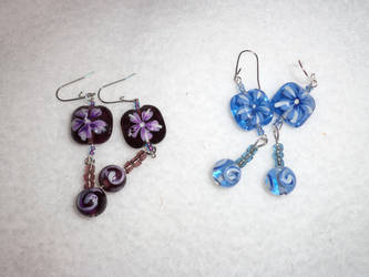 Purple and Blue flower earrings