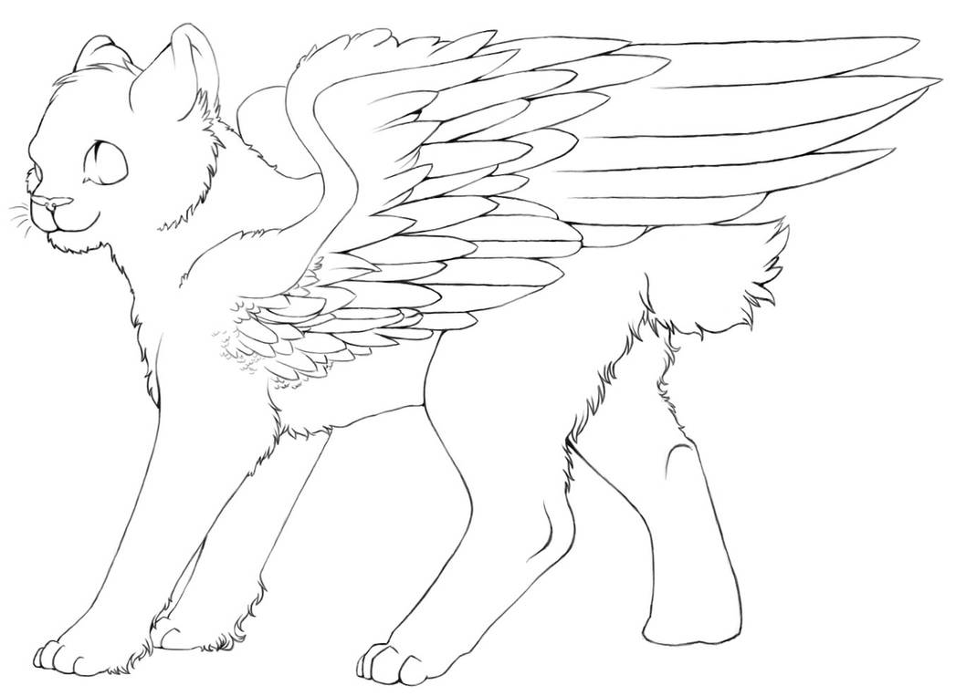 Free Winged Cat lineart by colorfreak1 on DeviantArt