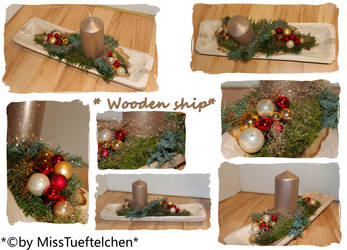 wooden ship Christmas arrangement