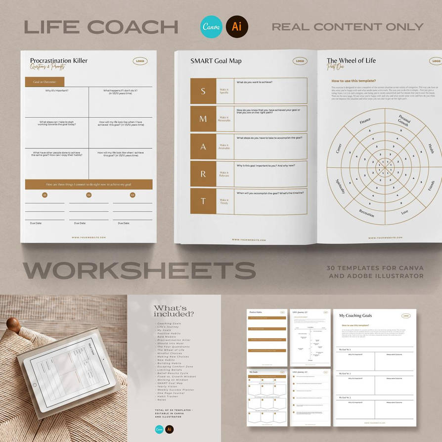 Life Coach Worksheet Bundle CANVA by khamishrind on DeviantArt