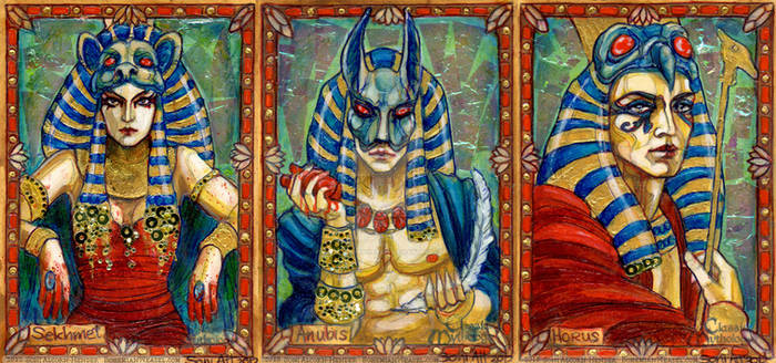 Egyptian gods: Sekhmet, Anubis, Horus