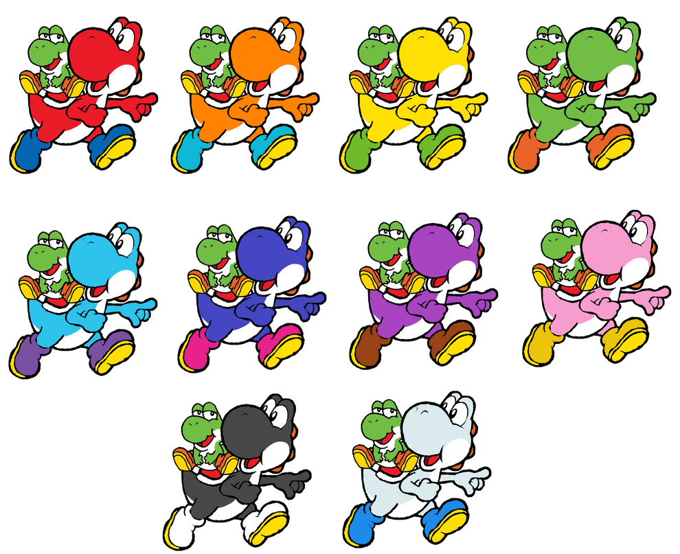 Baby Yoshi different-colored Yoshis by Ruensor on DeviantArt