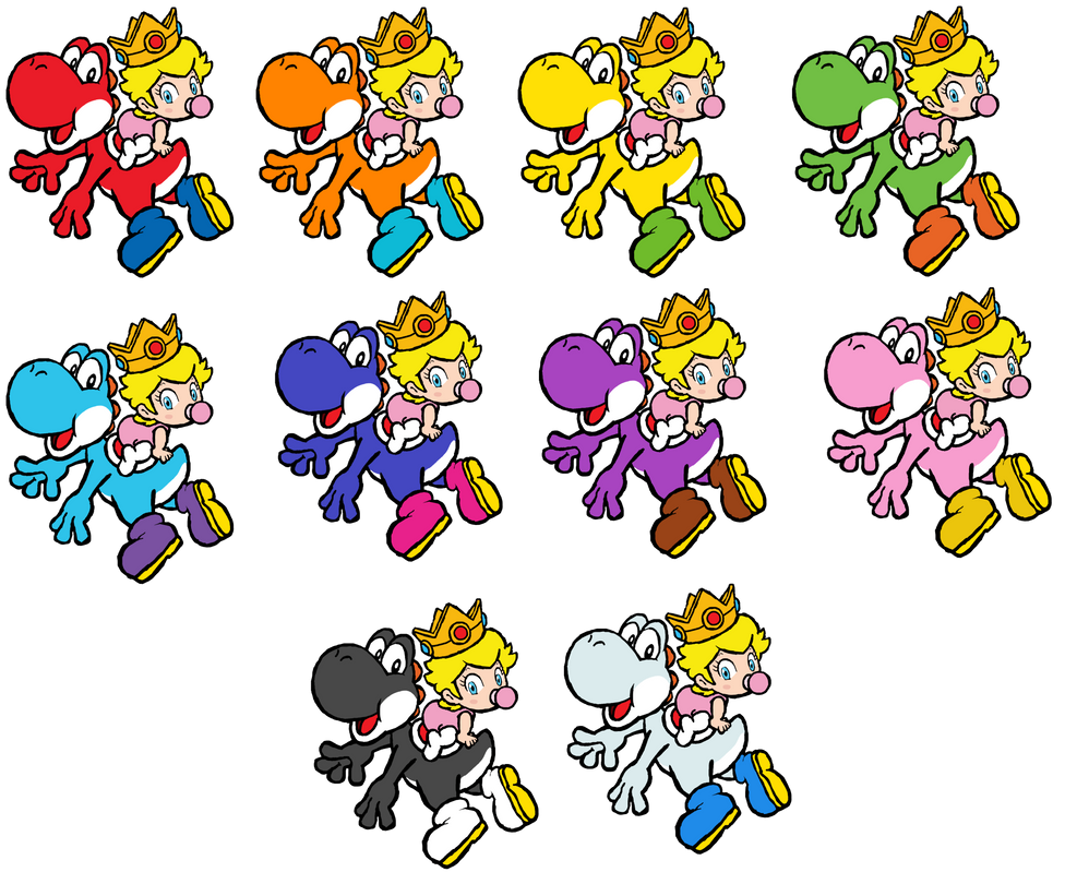 Yoshi Reeds Baby Peach different-colored Yoshis 2 by Ruensor on DeviantArt