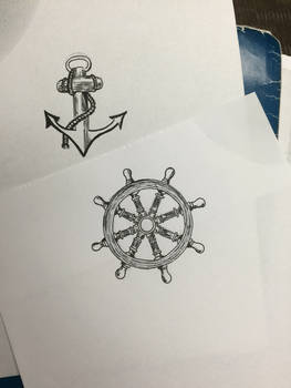 Ship anchor and ship wheel