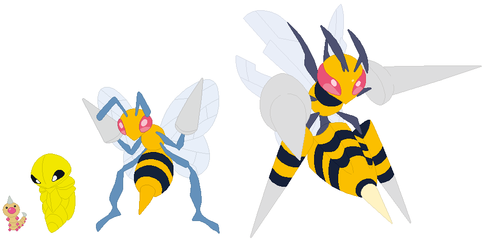 Weedle, Kakuna, Beedrill and Mega Beedrill by SelenaEde