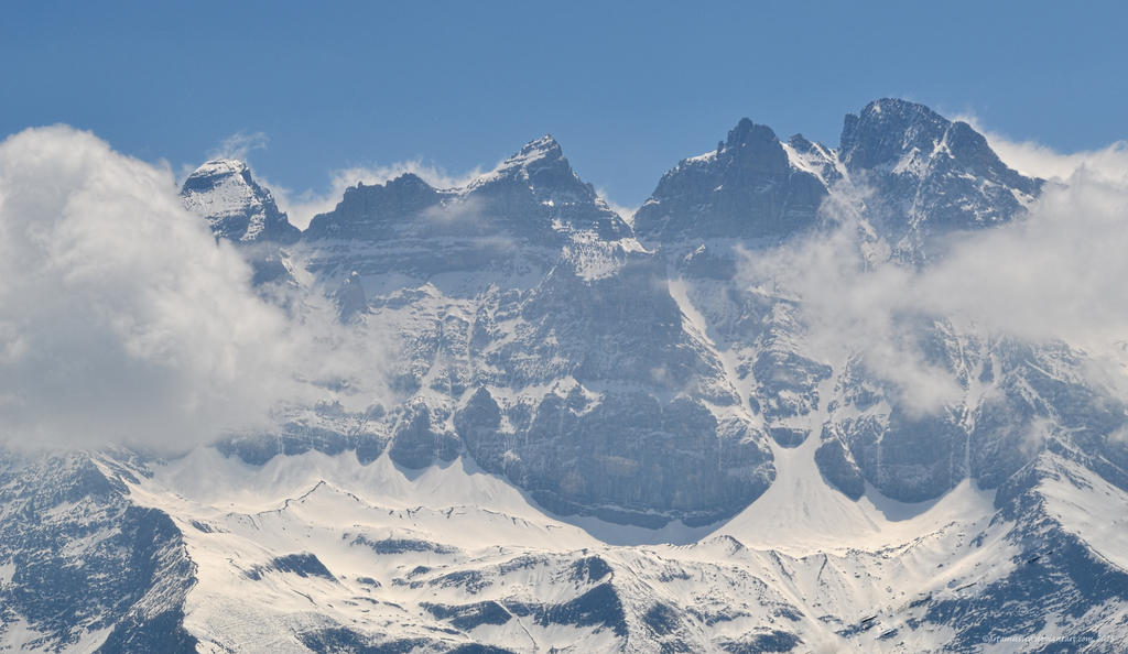 The Peaks of the Dents du Midi from Morgins by artamusica