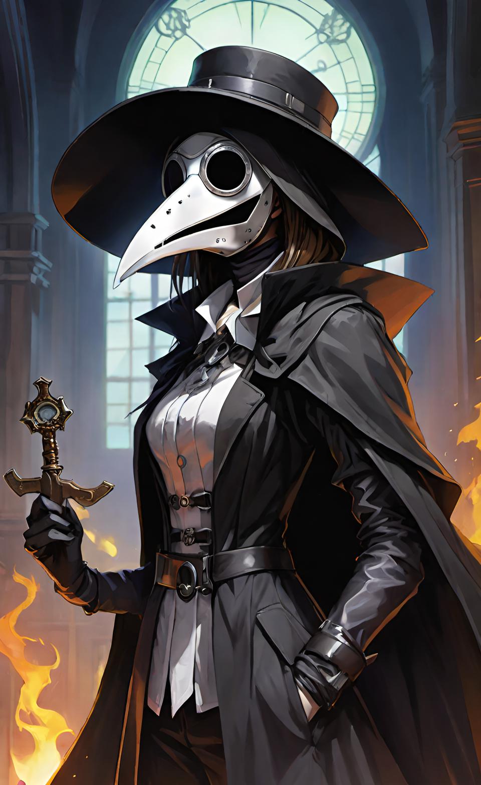 Plague Doctor Girl Art The Piper Large Pin Button MKRTMO plague-doctor-girl-art-the-piper-large-pin-button-mkrtmo