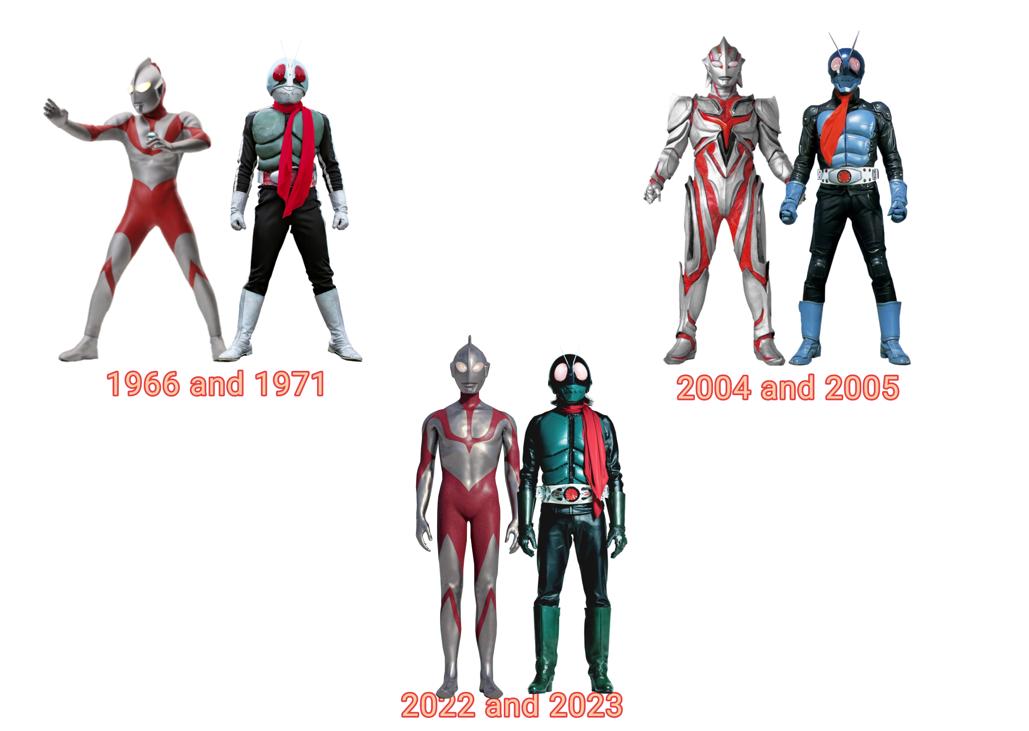 Ultraman and Kamen Rider adaptations over years by Destroys30 on DeviantArt