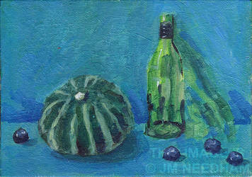 Gourd, Bottle and Blueberries - Blue and Green