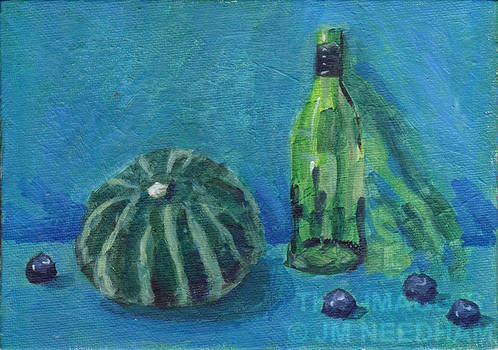 Gourd, Bottle and Blueberries - Blue and Green