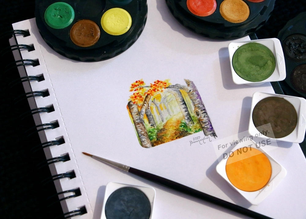 Watercolor - Fall Mini Landscape Painting by barananduen