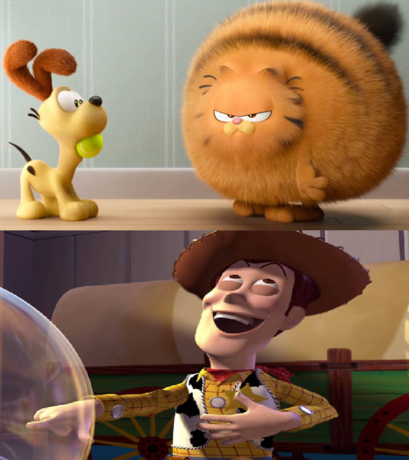 Woody laughing at Fluffy Garfield by Jquiles21 on DeviantArt