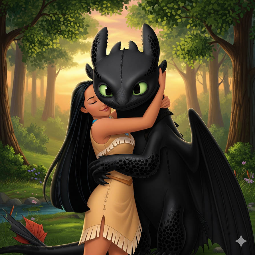 Toothless and Pocahontas hug each other by Jquiles21 on DeviantArt