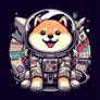 Cute happy shiba inu astronaut / Cyberpunk v004