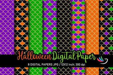 Halloween Mermaid Digital Paper