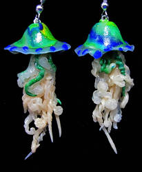 green jelly  fish earrings