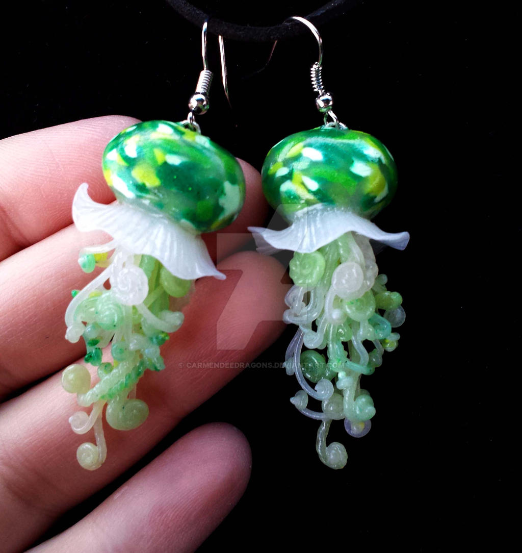 Green jellyfish earrings