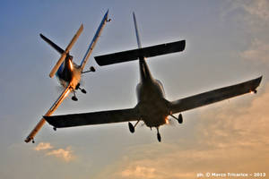 Formation breaking in sunset light