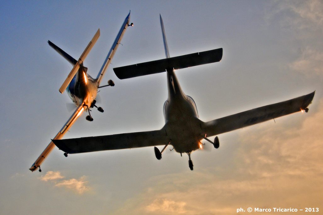 Formation breaking in sunset light