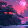 Sunset pink clouds on the sea coast Aesthetic Wall