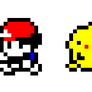 Pixel Art: Red and Pikachu.